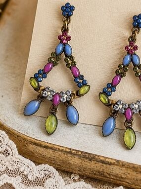 Sorrelli Blue, Pink & Lime Multi-Stone Chandelier Earrings